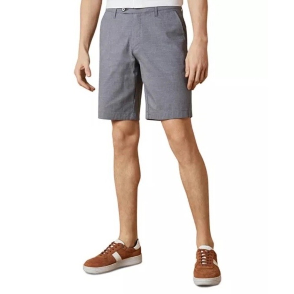 Ted Baker London Men's Gray Micro Pattern Flat Front Chino Shorts 32R